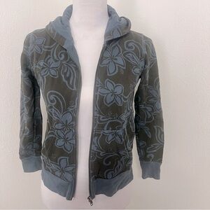 Peek Girls Floral Print Zip Up Hooded Jacket Size XL (10) Black/Light Blue
